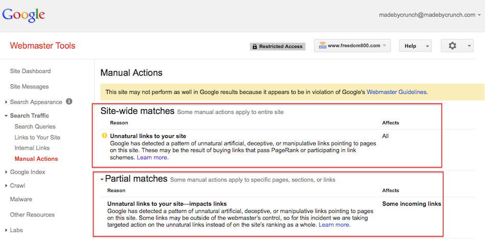 Google Manual Action Penalties