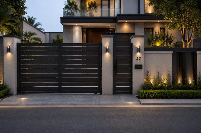 Simple boundary wall and gate design for a small house