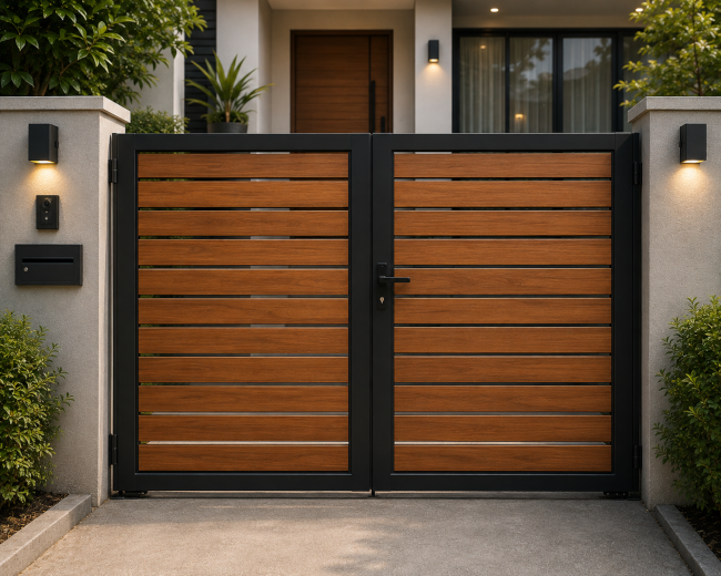 Wood and metal gate design for a small house