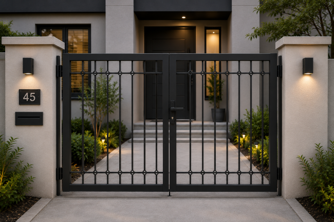 Traditional iron gate design for a small house