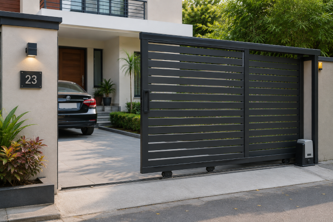 Sliding gate for a small house with a narrow driveway