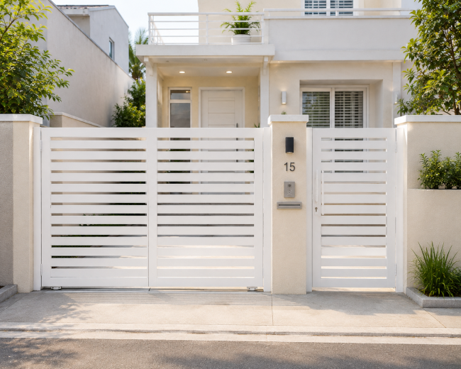 Simple white gate design for a small house