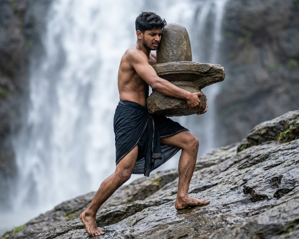 Bahubali Carrying the Shivling Prompt