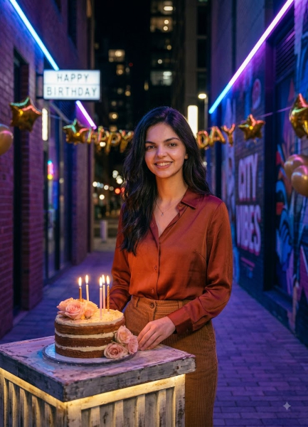 Neon Birthday Portrait Woman