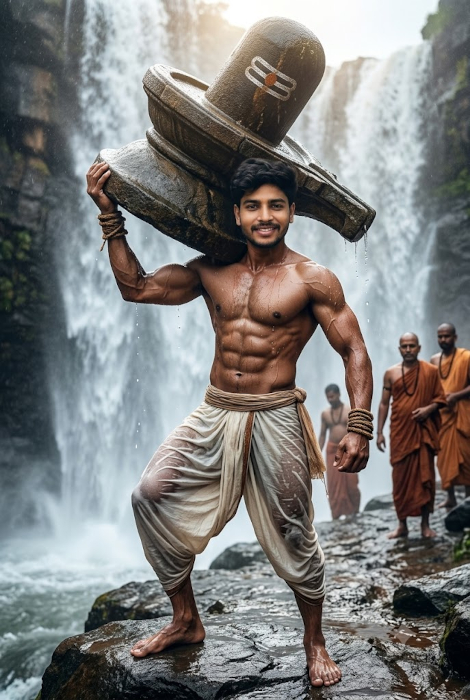 The Main Bahubali Waterfall Shivling AI Prompt